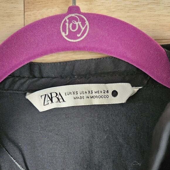 Zara Ruffle Poplin Black Button Blouse Women’s XS - Picture 4 of 7